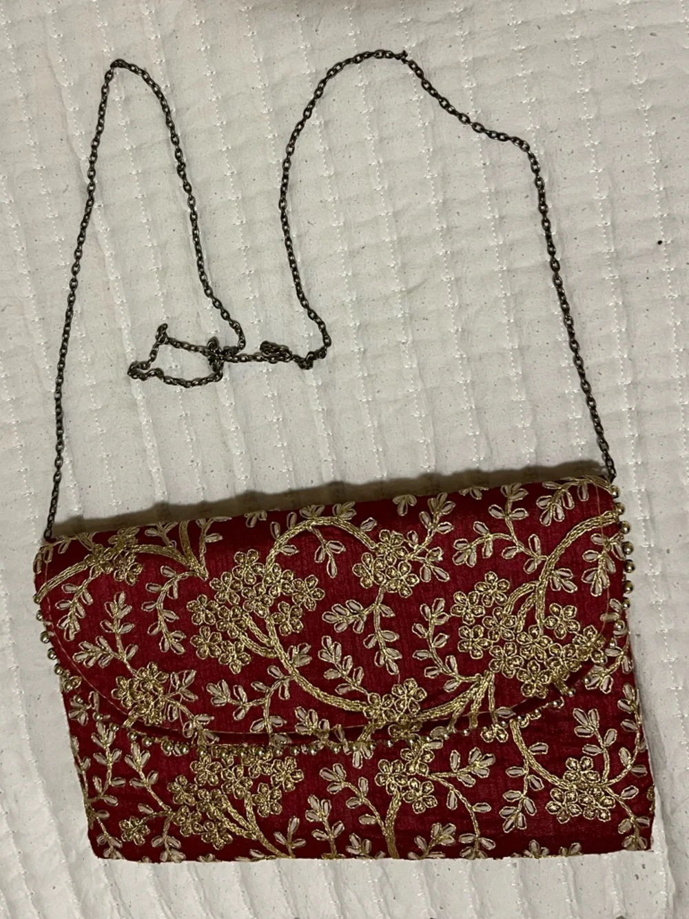 Gold-Embroidered Red Evening Clutch